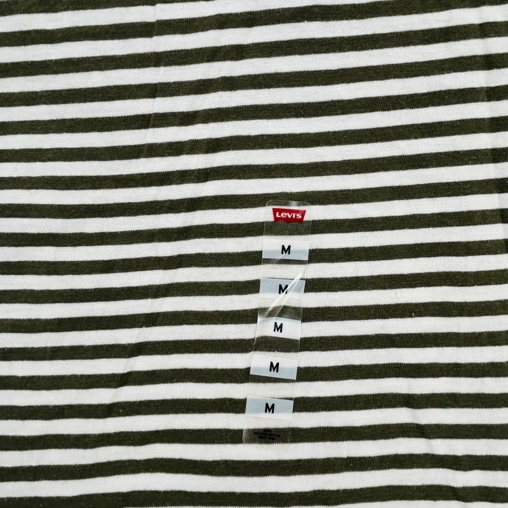 Levi's Shirt Womens Medium Green White Striped Short Sleeve Crewneck Tee NEW - Picture 4 of 16